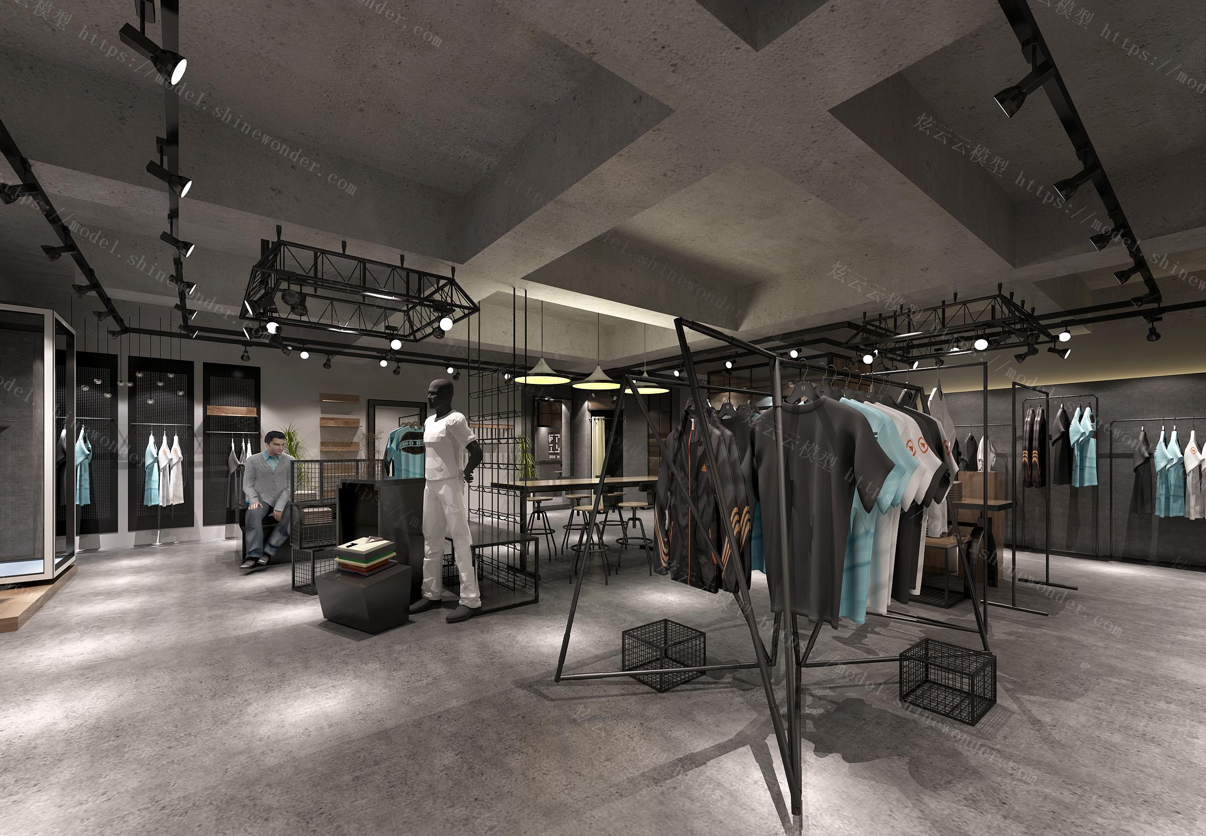 工業(yè)風(fēng)服裝店模型 融合粗獷美學(xué)與時(shí)尚零售的空間藝術(shù)